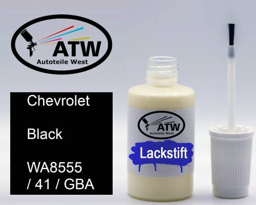 Chevrolet, Black, WA8555 / 41 / GBA: 20ml Lackstift, von ATW Autoteile West.